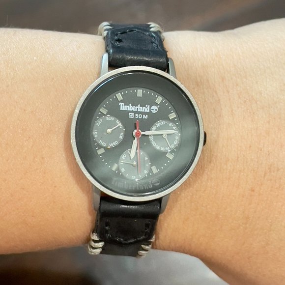 Timberland Titanium Watch Black Leather Band day/date Made in Italy - Picture 1 of 8